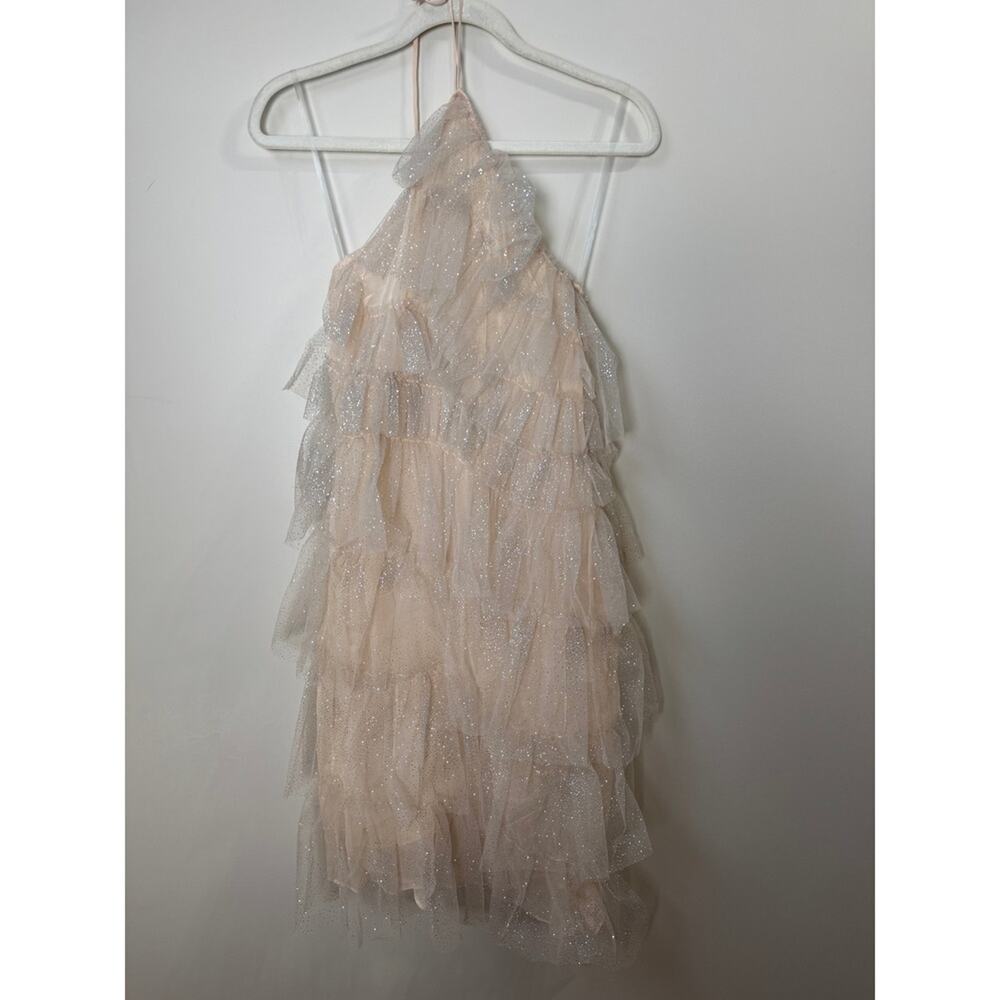 The Bar Tiered Glitter Tulle Lou Mini Dress Champagne Pink Halter Party Size 0 - Picture 3 of 6